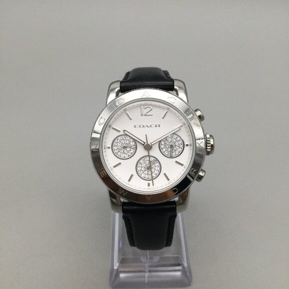 Coach Legacy Sport Chronograph Watch Women 36mm Silver Tone Leather New Battery main image 7